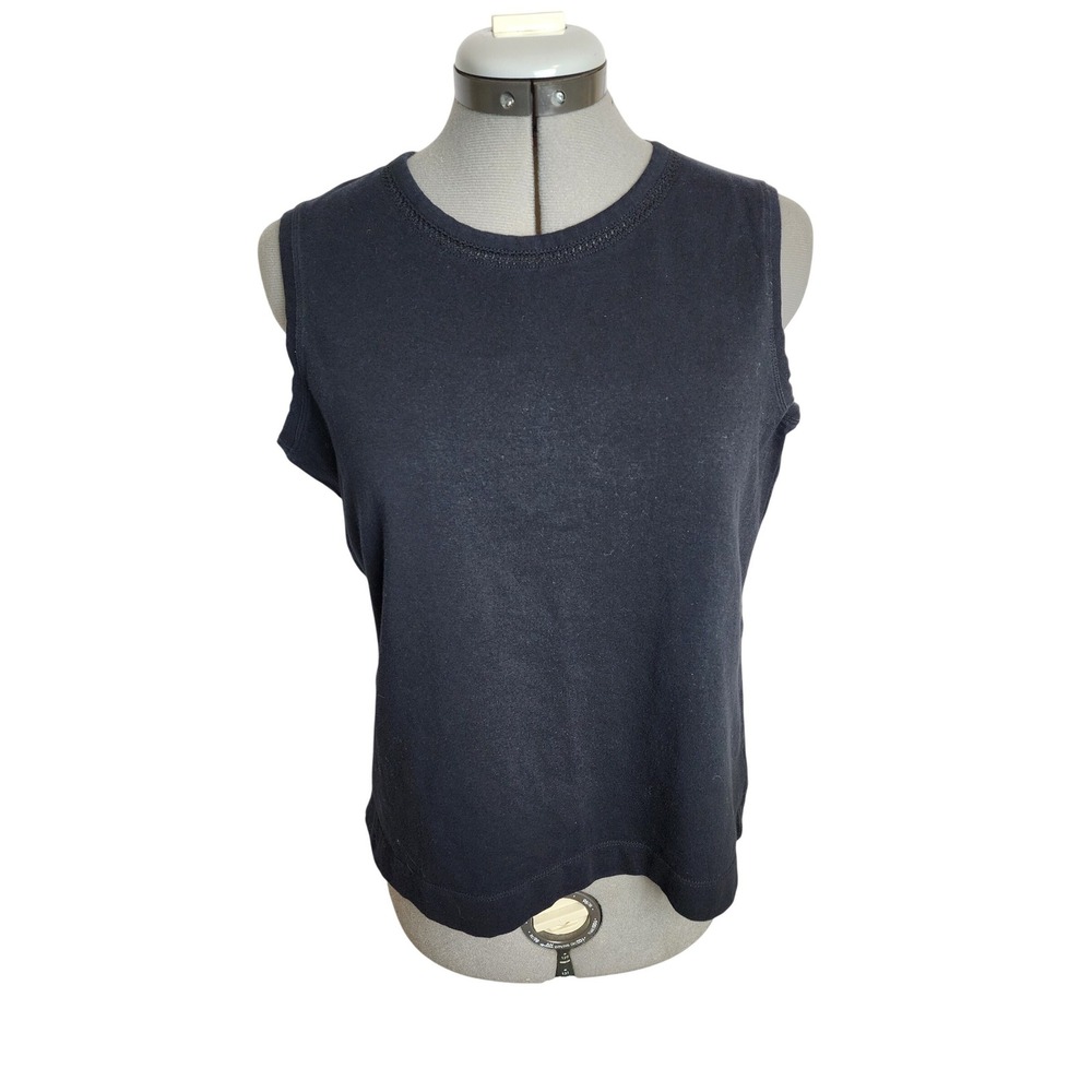 By Design Womens Black Sleeveless Shell‎ Top Crochet Trim Crew Neck Large L/G